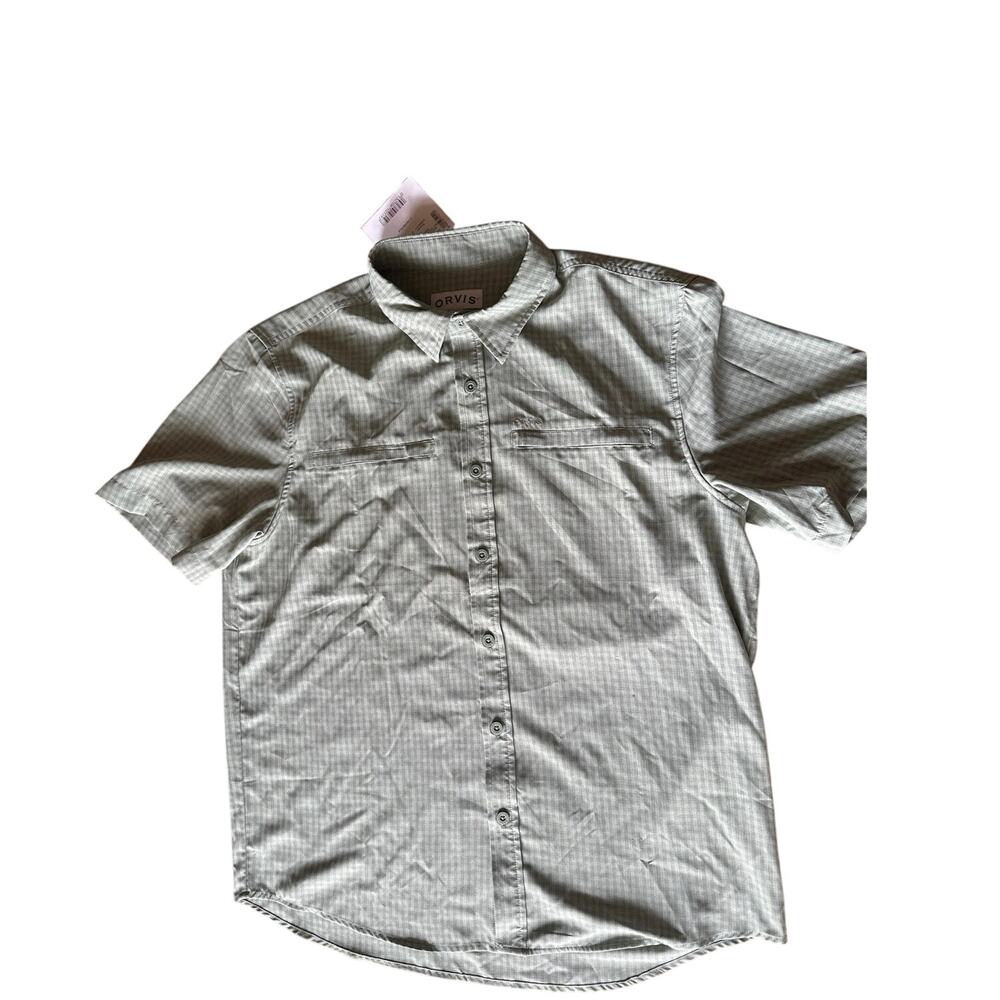Men’s ORVIS Green Short Sleeve Button Up Dress Shirt Large NWOT